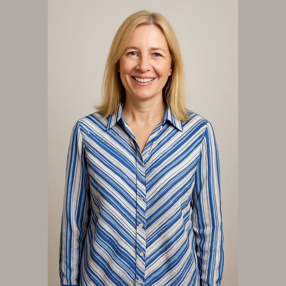 Blue Plus Size Striped Blouse 2X Stretch